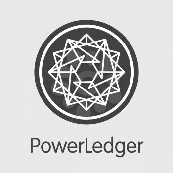 Powerledger - Virtual Currency Concept. Colored Vector Icon Logo and Name of Crypto Currency on Grey Background. Vector Illustration for Exchange POWR.