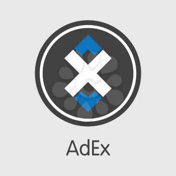 Vector Adex Cryptographic Currency Trading Sign. Mining, Coin, Exchange. Vector Colored Logo of ADX.