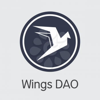 Wings Dao - Colored Logo of Fintech Industry, Finance Digitization. Modern Sign Icon. Premium Quality Trading Sign of WINGS. Simple Vector Colored Logo of Design for Web Graphics.