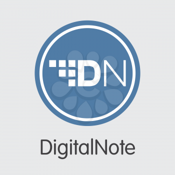 Digitalnote - Cryptocurrency Concept. Colored Vector Icon Logo and Name of Virtual Currency on Grey Background. Vector Trading Sign for Exchange XDN
