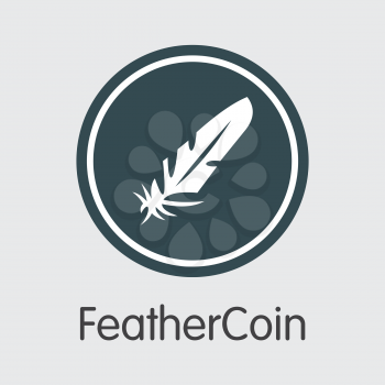 Feathercoin - Digital Currency Simbol. Vector illustration of Cryptocurrency Icon on Grey Background. Vector Trading sign FTC