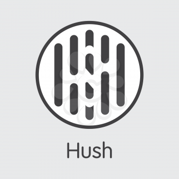Cryptocurrency Concept. Vector Colored Logo of Hush. Digital Currency Simbol. Vector illustration of Hush Cryptocurrency Icon on Grey Background. Vector Trading sign HUSH