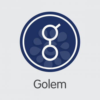 Golem - Vector Icon of Virtual Currency. Criptocurrency Blockchain Icon on Grey Background. Virtual Currency. Vector Trading sign GNT.