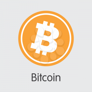 Bitcoin - Criptocurrency Blockchain Icon on Grey Background. Virtual Currency. Vector Trading Sign Bitcoin.