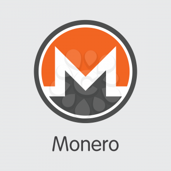 Monero Criptocurrency Blockchain Icon on Grey Background. Virtual Currency. Vector Trading sign - Monero.