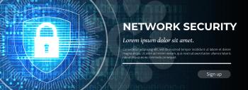 2d Illustration Network Security on Blue Modern Safety Background. Poster Template. Beautiful Vector illustration.