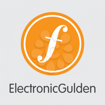 Electronicgulden - Cryptographic Currency Concept. Colored Vector Icon Logo and Name of Cryptographic Currency on Grey Background. Vector Coin Illustration for Exchange EFL.