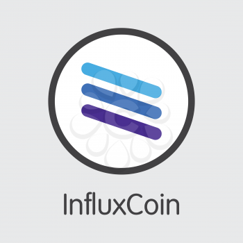 Influxcoin - Crypto Currency Colored Logo. Vector Coin Symbol of Cryptographic Currency Icon on Grey Background. Vector Trading Sign INFX.