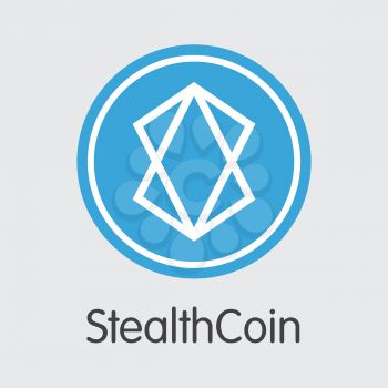 Stealthcoin Blockchain Based Secure Cryptocurrency. Isolated on Grey XST Vector Trading Sign.
