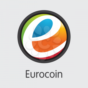 Eurocoin - Cryptographic Currency Logo. Vector Pictogram of Cryptographic Currency Icon on Grey Background. Vector Graphic Symbol EUC.