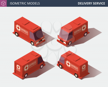 Red Cargo Truck Transportation. Fast Delivery or Logistic Transport. Template Vector Isolated on White. Isometric High Quality Element. EPS 10 Vector. Flat Style Illustration.