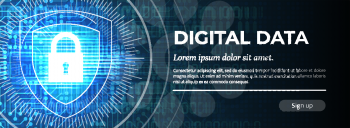 2d Illustration Digital Data on Blue Modern Background. Web Banner Template. Handsome Vector illustration.