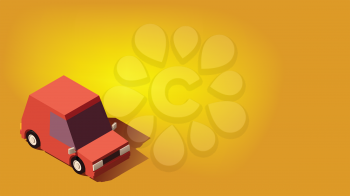Cute Red Hatchback Car. Logistics or Transportation or Traveling Concept on Yellow Background.