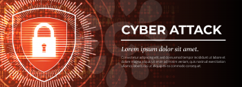 2d Illustration - Cyber Attack on Red Digital Background. Web Banner Template. Beauteous Vector illustration.