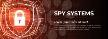 2d Illustration - Spy Systems on Red Digital Background. Web Banner Template. Handsome Vector illustration.