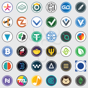 The Trade Logo or Emblem of Virtual Currency, Market Emblem, ICOs Coins and Tokens Icon.