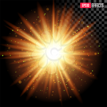 Star Burst with Sparkles. Creative Vector Illustration of Gold Transparent Sci-Fi Supernova Star Special Lens Flare Light Effect. Concept Graphic Element.