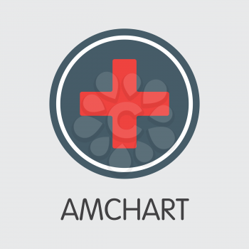 Amchart Blockchain Coin Pictogram. Blockchain, Block Distribution AMC Transaction Icon