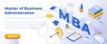 MBA - Master Of Business Administration Vector Illustration Concept With Big Letters MBA And Icons.
