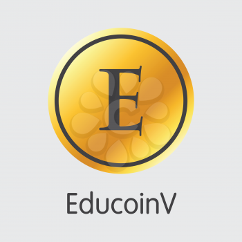 Educoinv - Blockchain Cryptocurrency Concept. Colored Vector Icon Logo and Name of Crypto Currency on Grey Background. Vector Symbol for Exchange EDC.