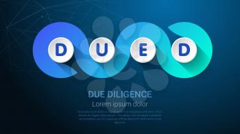 DEUD - Due Diligence Concept with Big Word or Text. Blue Trendy Tamplate for Web Banner or Landig Page. Vector Illustration.