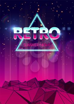 Retro Future in 1980 Style. Futuristic Flyer or Music Album Cover. Sci-Fi Background. 80s Party Background. Retro Wave Space with Mountains and Laser Rays.