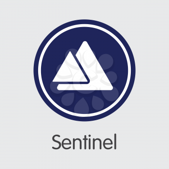 Sentinel - Virtual Currency Concept. Colored Vector Icon Logo and Name of Cryptographic Currency on Grey Background. Vector Coin Pictogram for Exchange SENC.