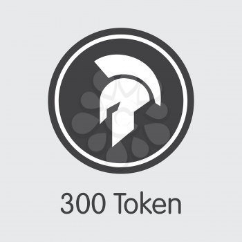 300 Token - Cryptocurrency Concept. Colored Vector Icon Logo and Name of Virtual Currency on Grey Background. Vector Trading Sign for Exchange 300.