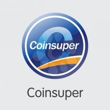 Exchange - Coinsuper. The Crypto Coins or Cryptocurrency Logo. Market Emblem, Coins ICOs and Tokens Icon.