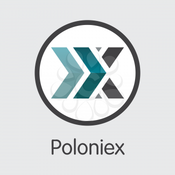 Exchange - Poloniex. The Crypto Coins or Cryptocurrency Logo. Market Emblem, Coins ICOs and Tokens Icon.