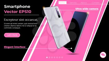 Webpage Mock Up With Mobile Phones in Isometric Position. 3d Realistic Phones In Perspective. Ui,Ux,Kit Design. Template or Mock Up for Advertising, Landingpage, Marketing, Presentation.