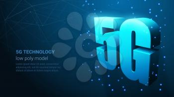 5G Techonology Banner. Blue Neon Vector Luxury Text 5G Techonology. Wireframe Light Numbers Design.