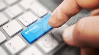 Antitrust - Modern Keyboard with a Blue Key. 3D Illustration.