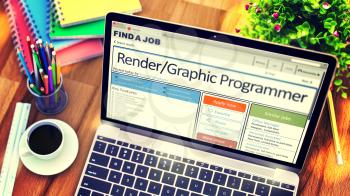 Rendergraphic Programmer - Get a New Employment Here. Recruitment Concept. 3D Illustration.