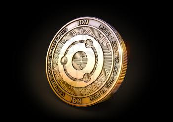 Ion ION - Cryptocurrency Coin on Black Background. 3D rendering