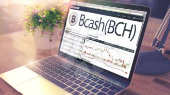 Web Site of a Exchange Marketplace with Dynamics of the Cost Change of Bcash - BCH on the Modern Laptop Screen. Tinted, Blurred Image. 3D Illustration .