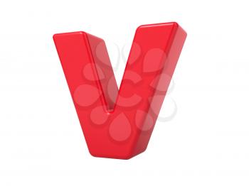 Red 3D Plastic Letter V Isolated on White.