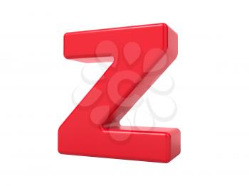 Red 3D Plastic Letter Z Isolated on White.