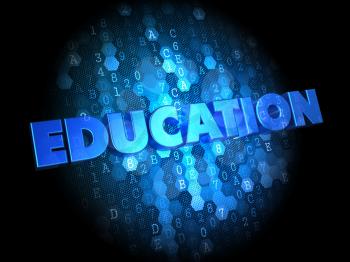 Education - Blue Color Text on Dark Digital Background.