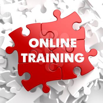 Online Training on Red Puzzle on White Background.