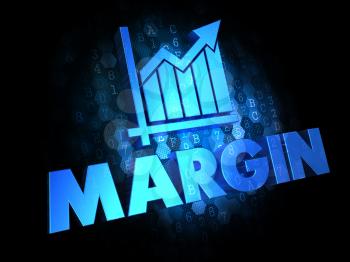Margin with Growth Chart Icon - Blue Color Text on Dark Digital Background.