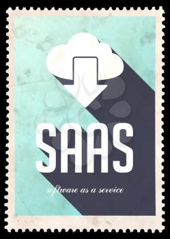 SAAS - Software as a Service - on light blue background. Vintage Concept in Flat Design with Long Shadows.