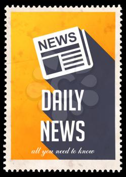 Daily News on Yellow Background. Vintage Concept in Flat Design with Long Shadows.