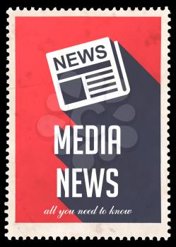 Media News on Red Background. Vintage Concept in Flat Design with Long Shadows.