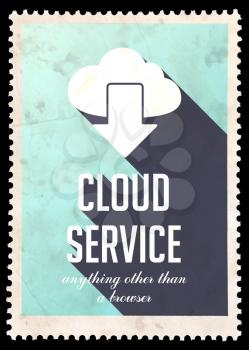 Cloud Service on light blue background. Vintage Concept in Flat Design with Long Shadows.