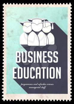 Business Education on Light Blue Background. Vintage Concept in Flat Design with Long Shadows.