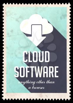 Cloud Software on Light Blue Background. Vintage Concept in Flat Design with Long Shadows.