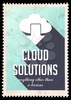 Cloud Solutions on Light Blue Background. Vintage Concept in Flat Design with Long Shadows.