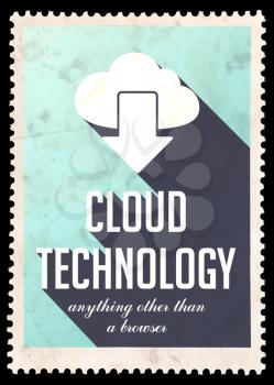 Cloud Technology on Light Blue Background. Vintage Concept in Flat Design with Long Shadows.