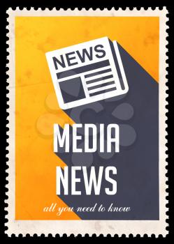 Media News on Yellow Background. Vintage Concept in Flat Design with Long Shadows.